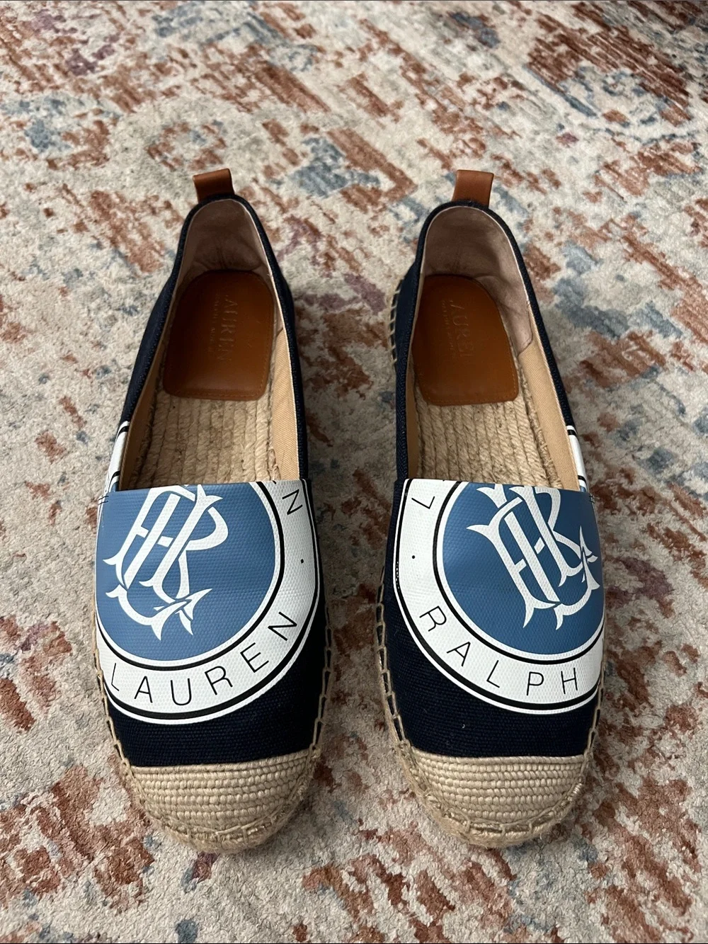 Ralph Lauren Black Canvas Espadrilles with Blue Logo Medallion